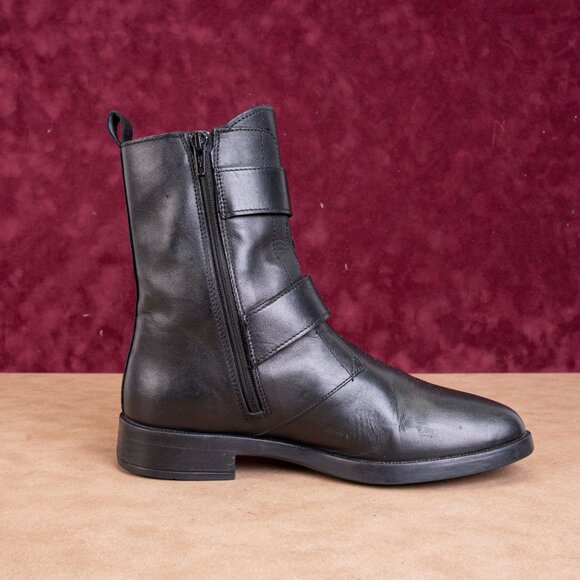 Emanuele Crasto Wmn Black Italian Leather Strap Buckle Zip Ankle Boots 9US EUR39 - Picture 4 of 8